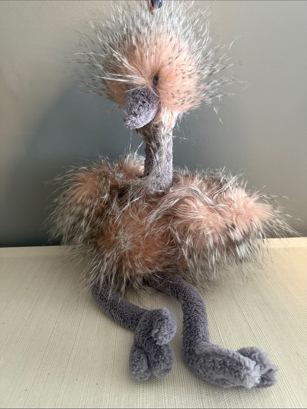 Jellycat Peach and Gray Feather Ostrich